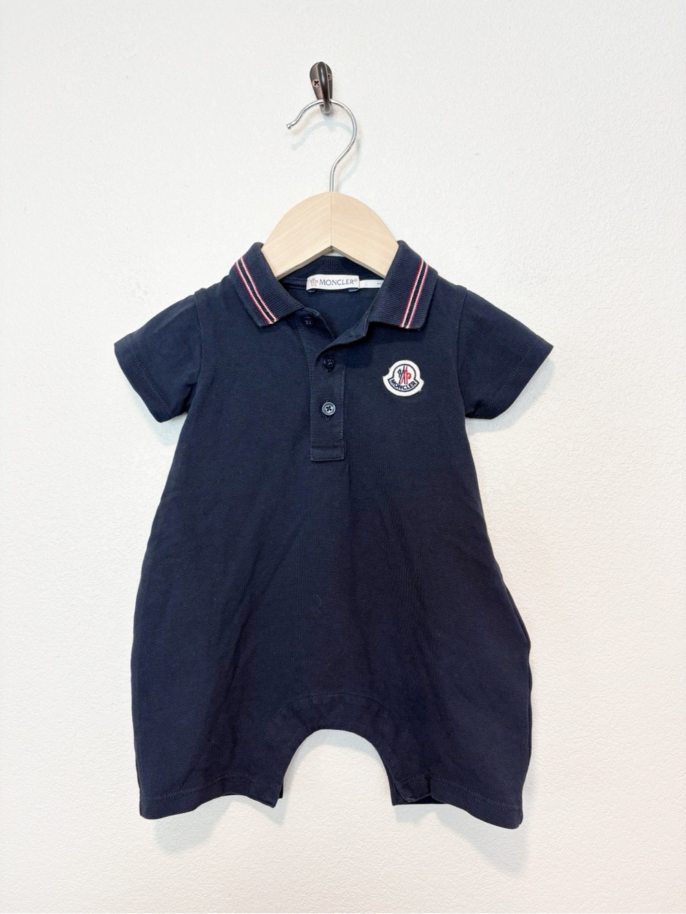 Moncler Baby Navy Blue Polo Romper Size 3-6 Months Authentic